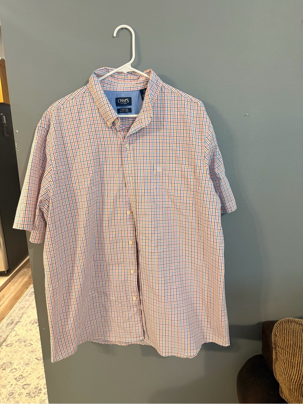 Chaps Men's Short-Sleeve Button-Down Shirt in Pink and Blue Check
